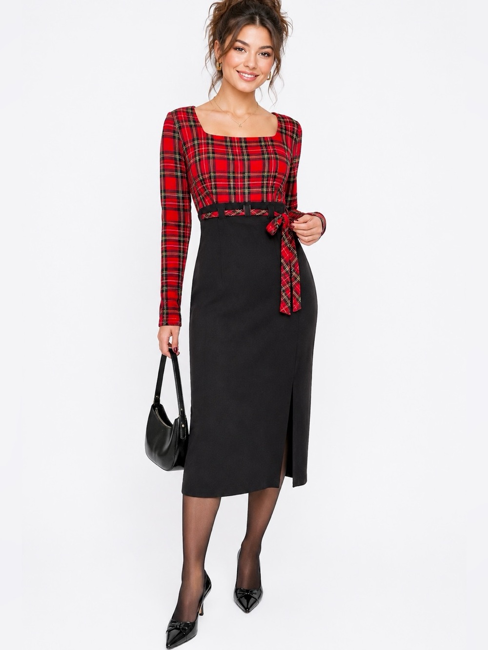 Vintage 90s Betsy’s Things 5/6 winter holidays xmas plaid mock midi dress USA